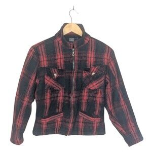 Vintage Paris Sport Club 90's  Women's Med Red & Black Fully Lined Plaid Jacket